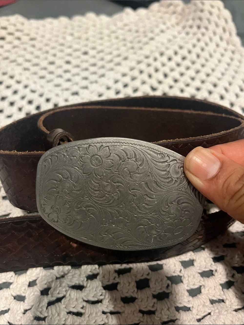 Banana Republic Vintage Ornate Silver Belt Buckle On Genuine Leather Marked 1994